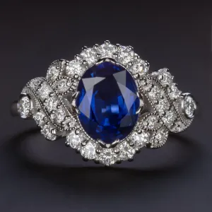 1.79ctw SAPPHIRE DIAMOND VINTAGE STYLE RING OVAL CUT COCKTAIL ENGAGEMENT NATURAL