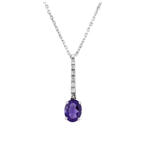 18ct White Gold Oval Cut Amethyst & Diamond Drop Pendant & Chain
