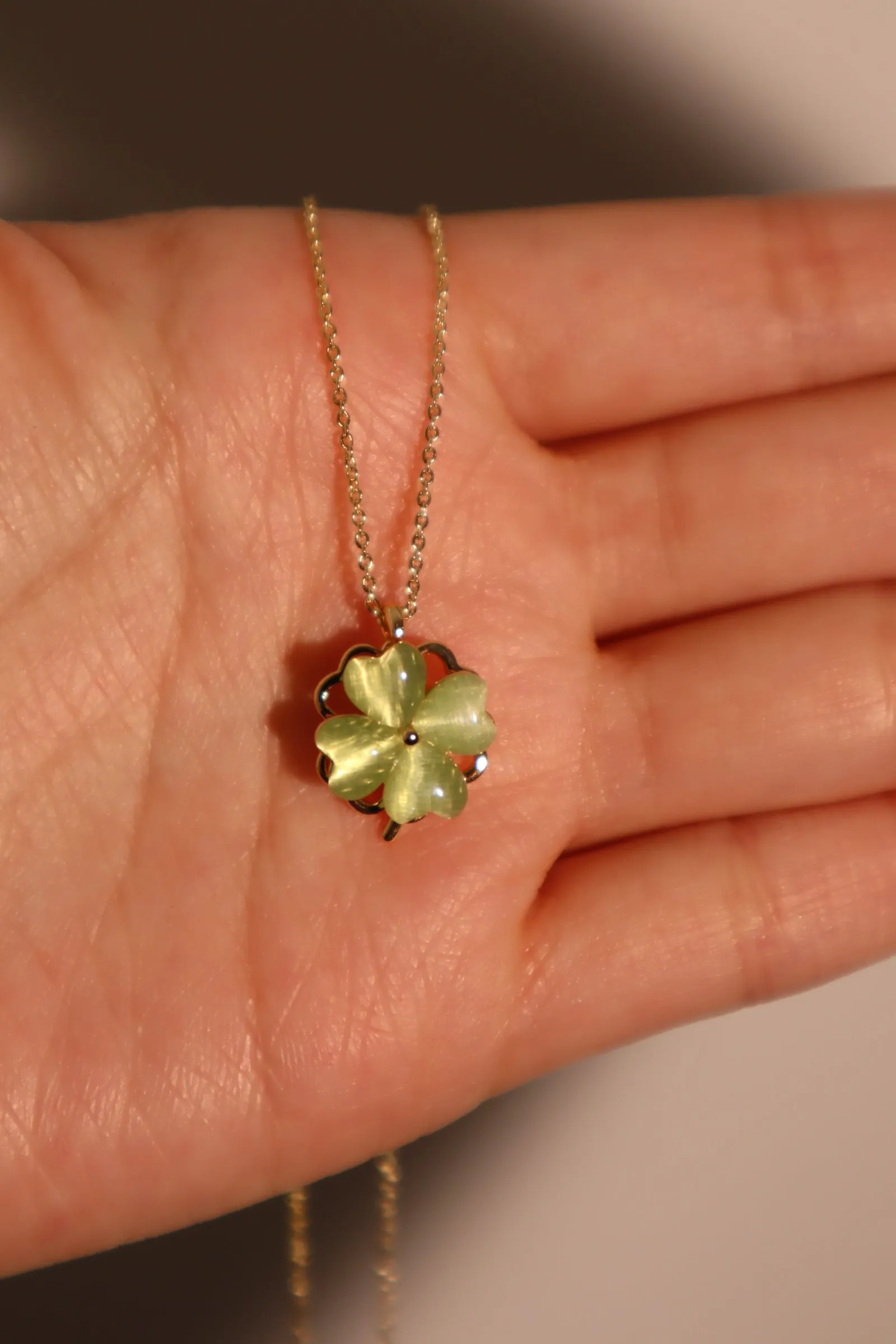 18K Real Gold Plated Spinning Jade Clover Necklace