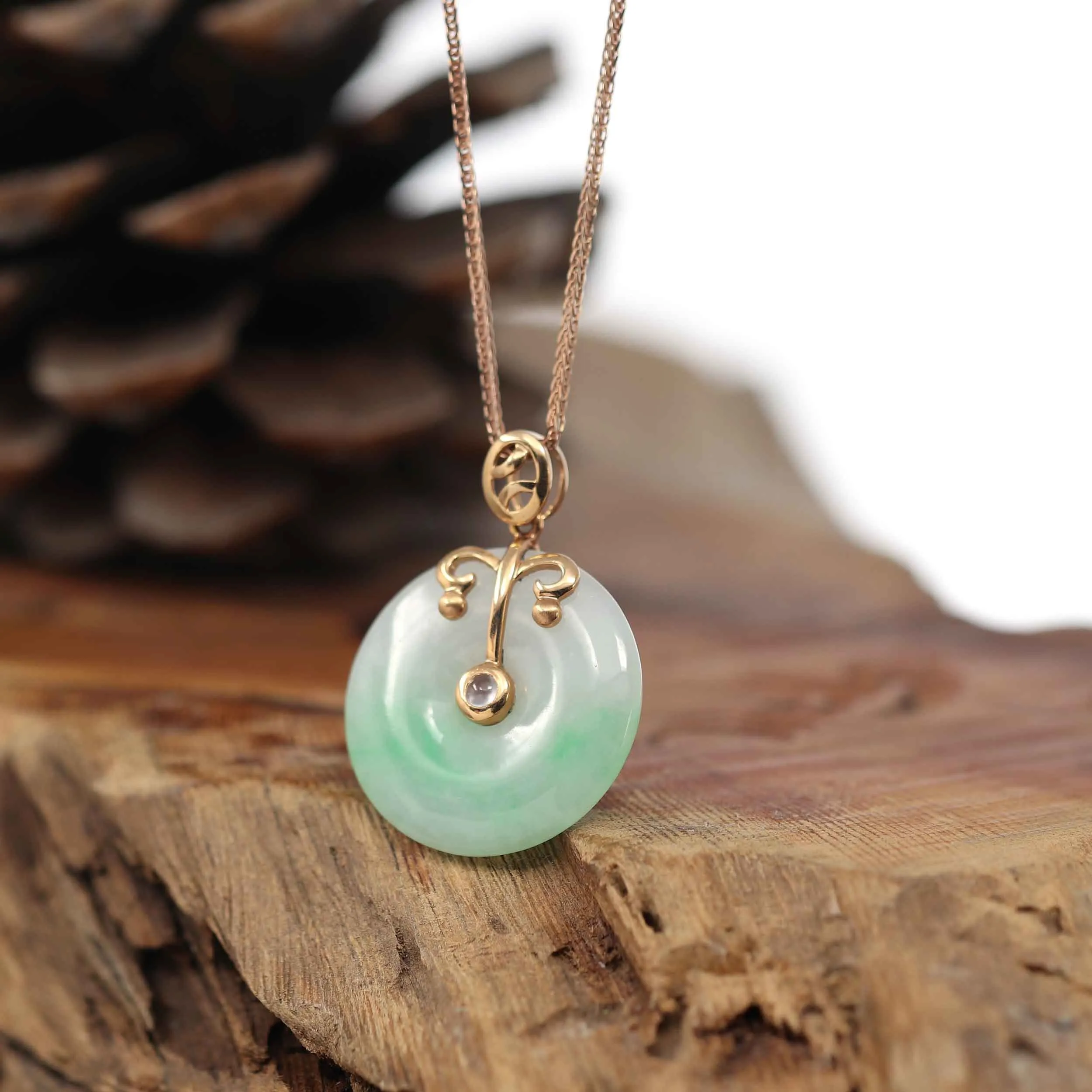 18k Rose Gold Genuine Jadeite Constellation 12 Zodiac Signs (Libra) Necklace Pendant