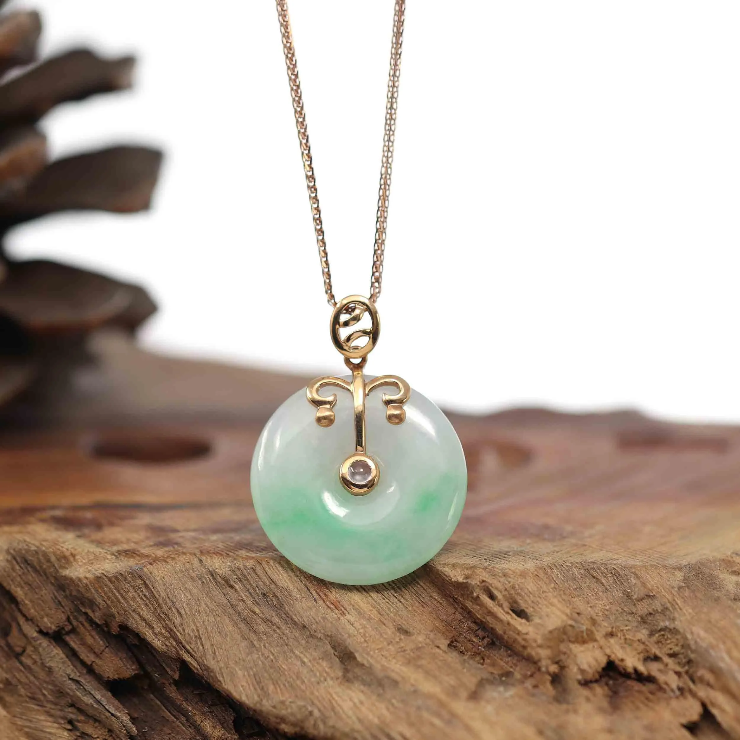 18k Rose Gold Genuine Jadeite Constellation 12 Zodiac Signs (Libra) Necklace Pendant