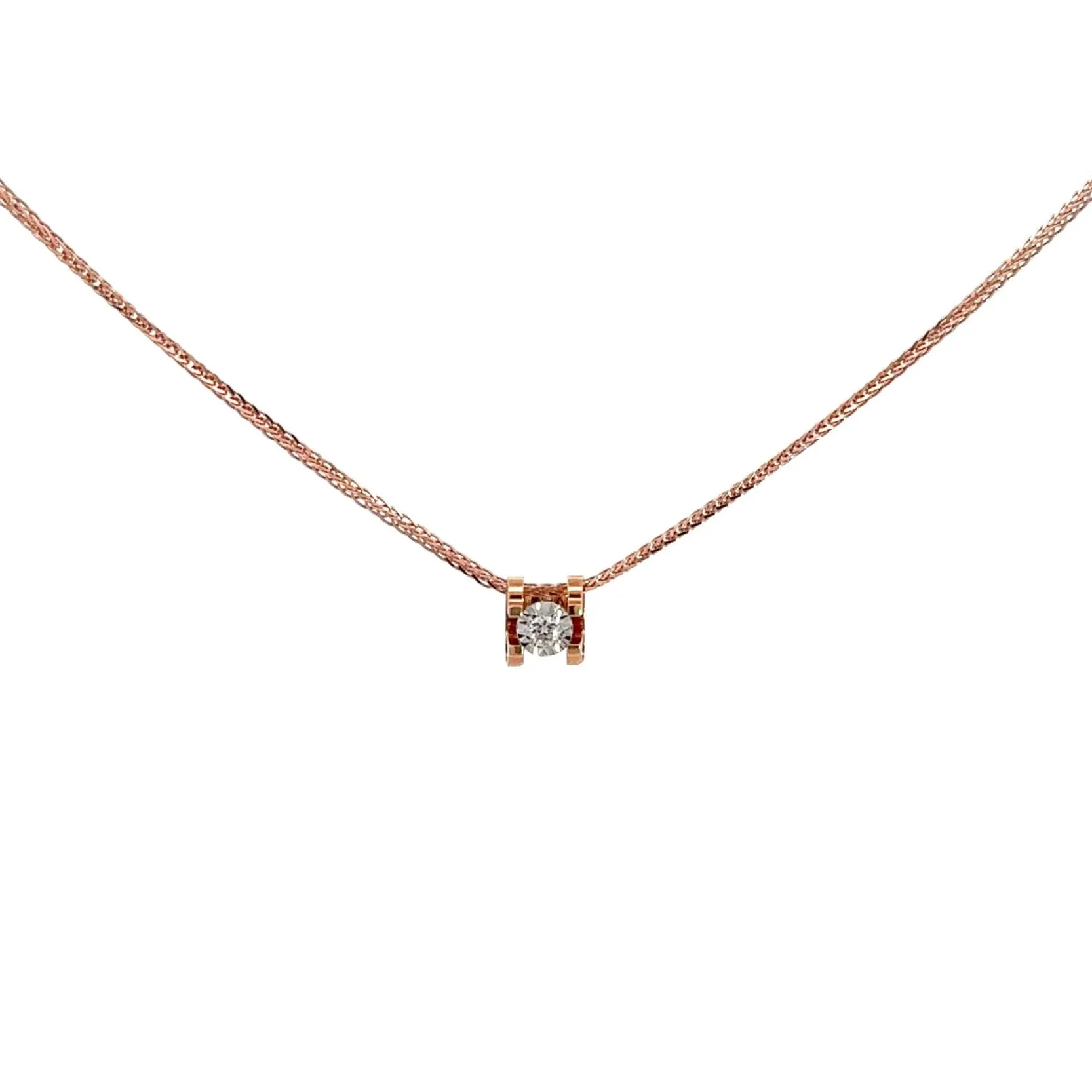 18K Rose Gold Princess Cut Diamond Pendant Necklace
