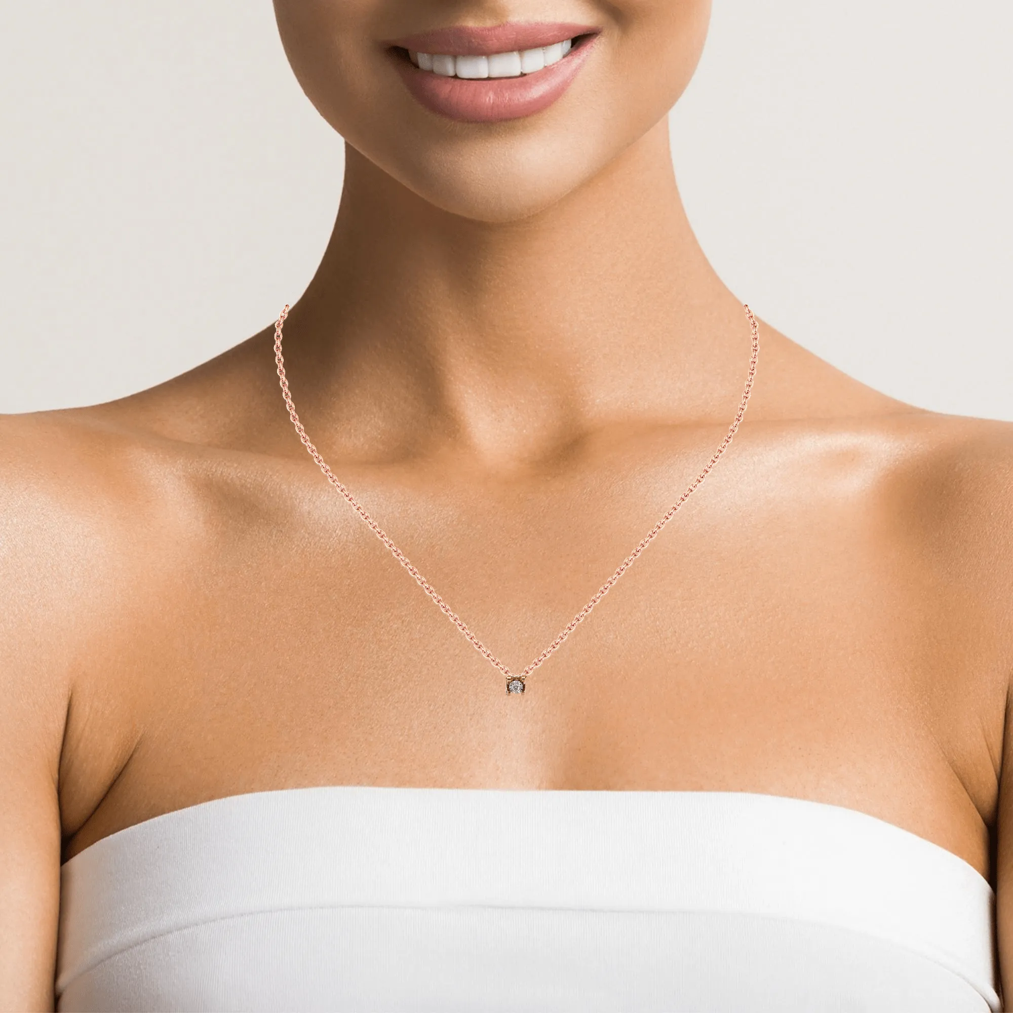 18K Rose Gold Princess Cut Diamond Pendant Necklace