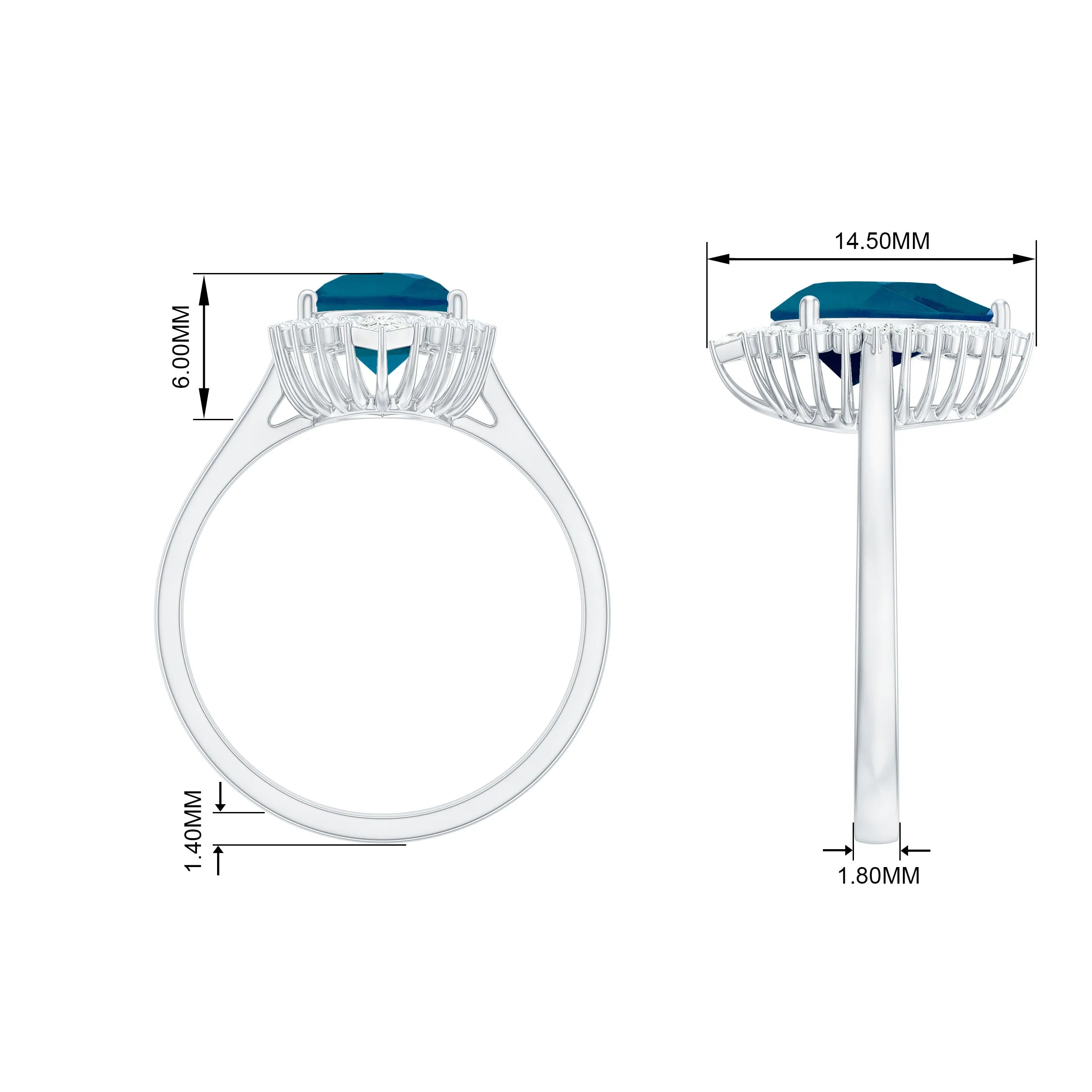2 CT London Blue Topaz Cocktail Engagement Ring with Diamond Halo