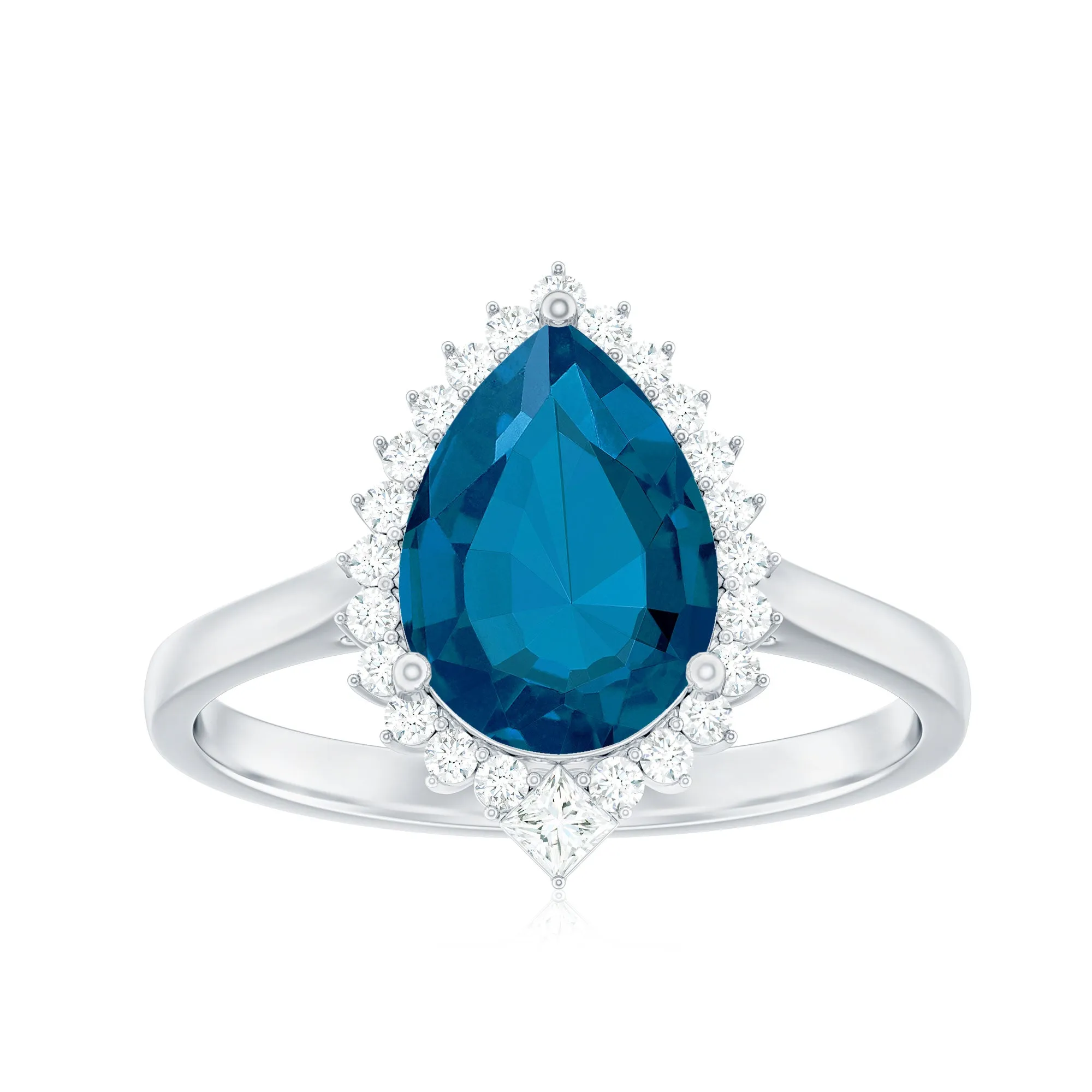 2 CT London Blue Topaz Cocktail Engagement Ring with Diamond Halo
