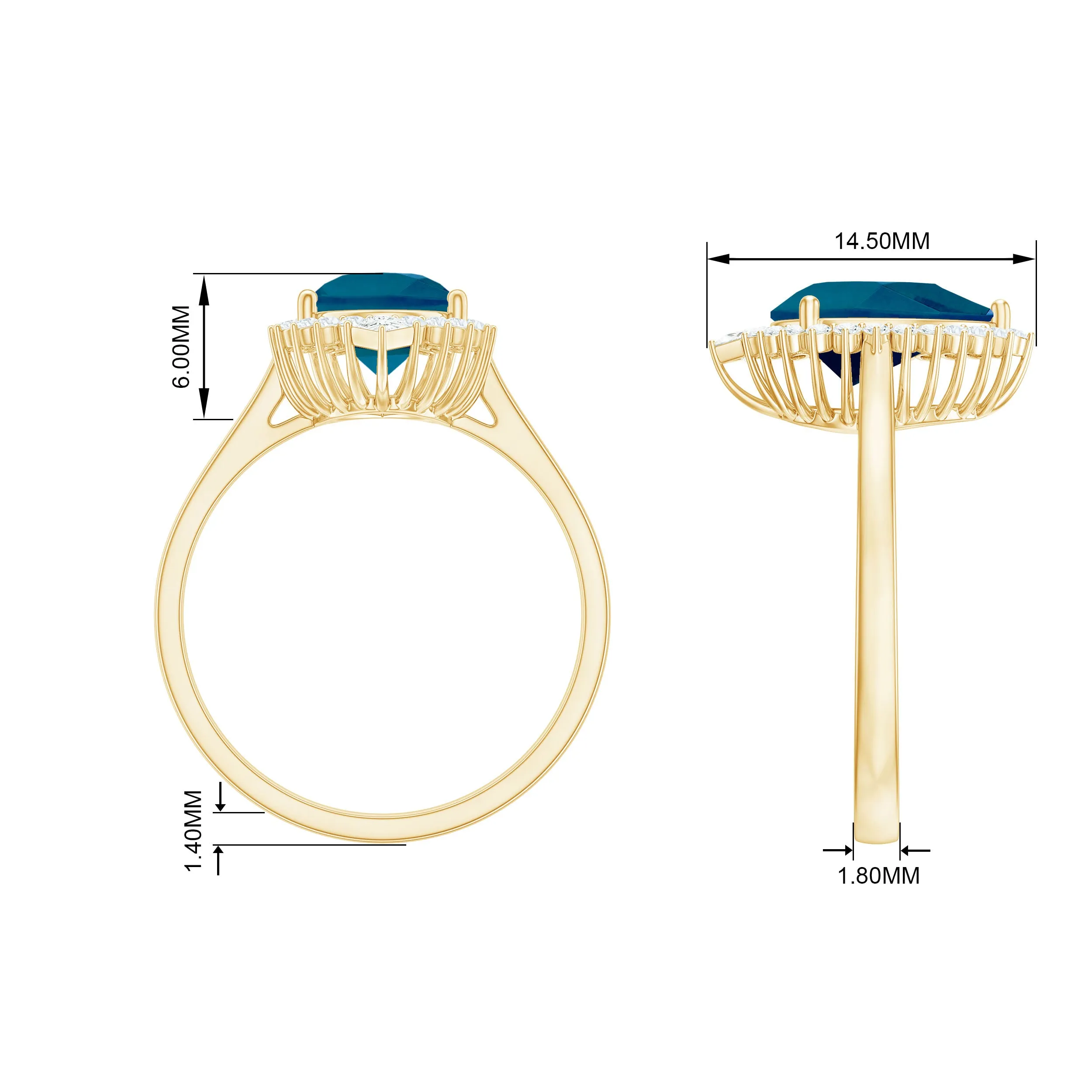 2 CT London Blue Topaz Cocktail Engagement Ring with Diamond Halo