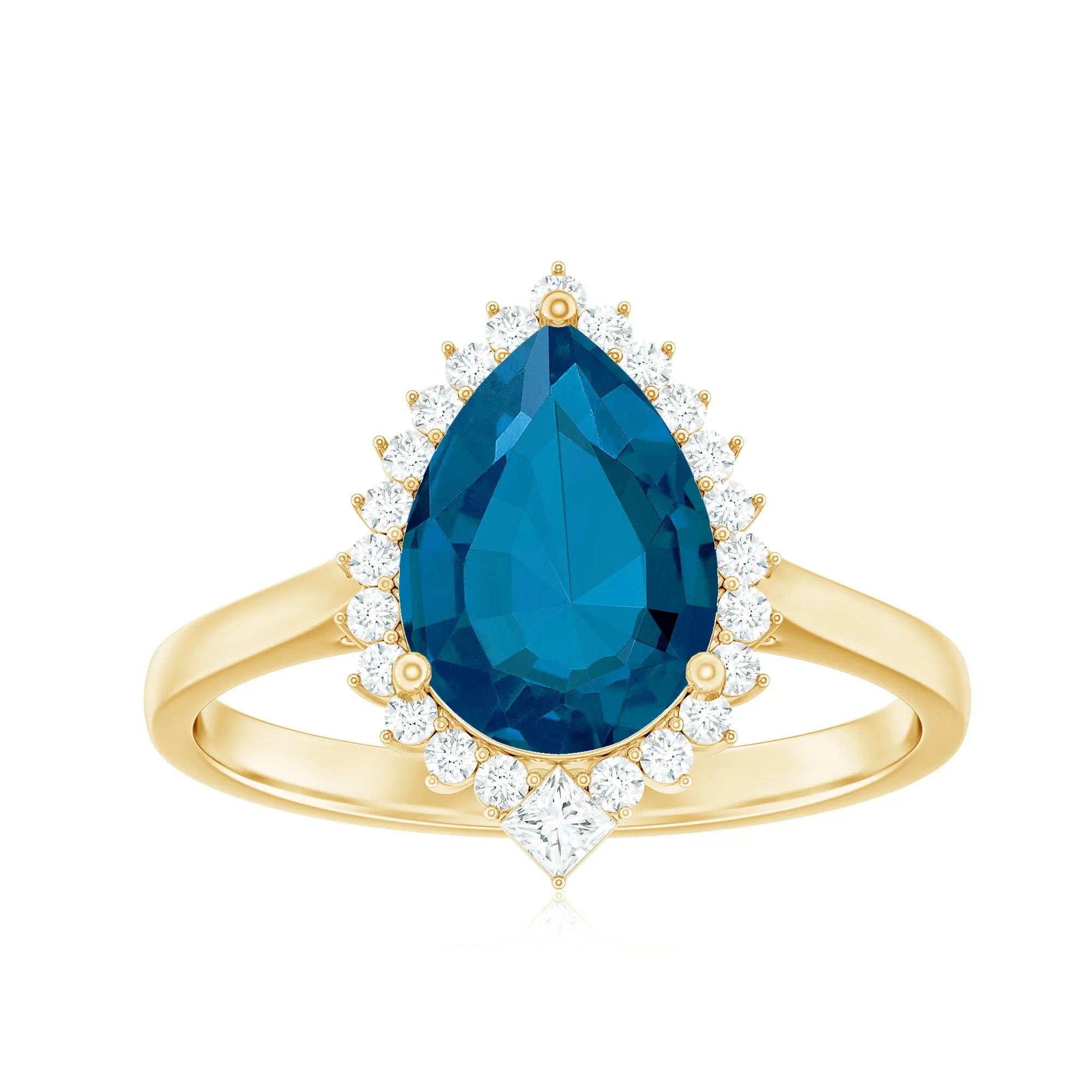 2 CT London Blue Topaz Cocktail Engagement Ring with Diamond Halo