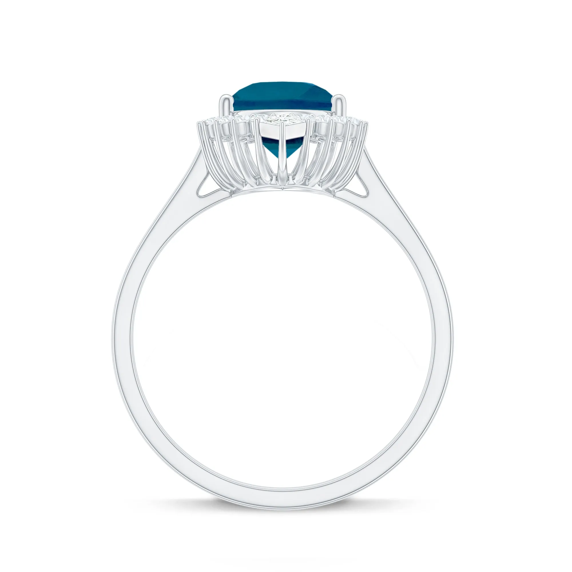 2 CT London Blue Topaz Cocktail Engagement Ring with Diamond Halo