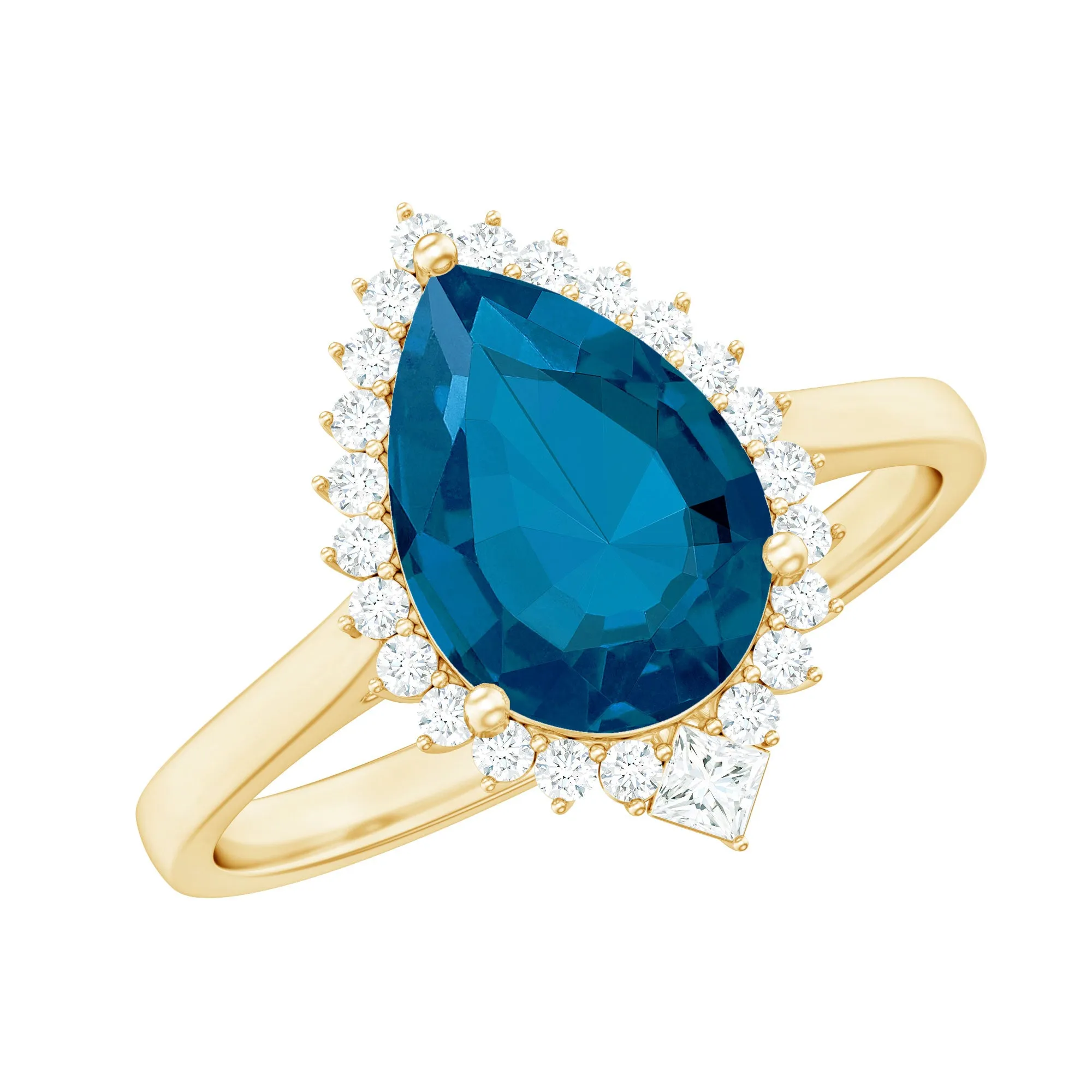 2 CT London Blue Topaz Cocktail Engagement Ring with Diamond Halo