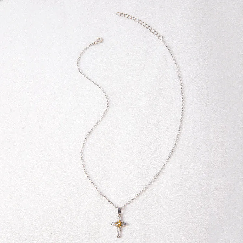 2023 New Cross Flower Pendant Necklace Catholic Faith Silver Necklace