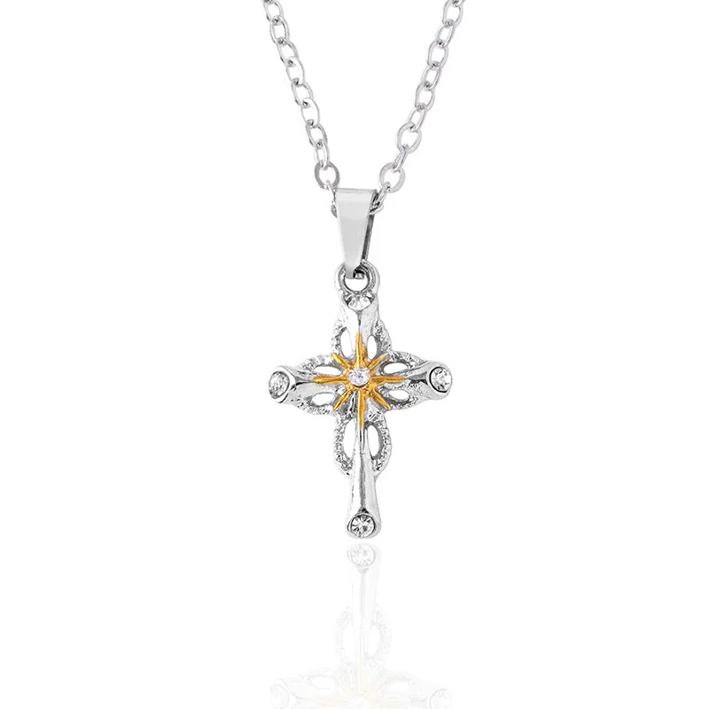 2023 New Cross Flower Pendant Necklace Catholic Faith Silver Necklace
