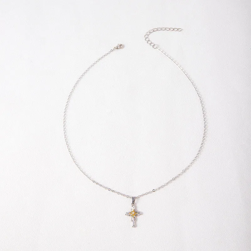 2023 New Cross Flower Pendant Necklace Catholic Faith Silver Necklace
