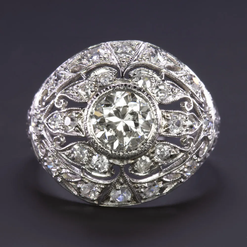 2.14ct VINTAGE DIAMOND COCKTAIL RING OLD EUROPEAN CUT PLATINUM DOME ART DECO 20s