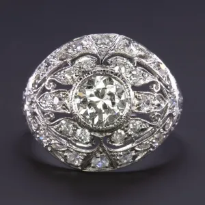 2.14ct VINTAGE DIAMOND COCKTAIL RING OLD EUROPEAN CUT PLATINUM DOME ART DECO 20s