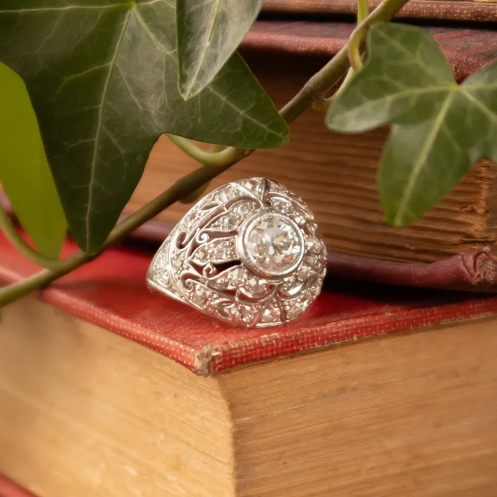2.14ct VINTAGE DIAMOND COCKTAIL RING OLD EUROPEAN CUT PLATINUM DOME ART DECO 20s
