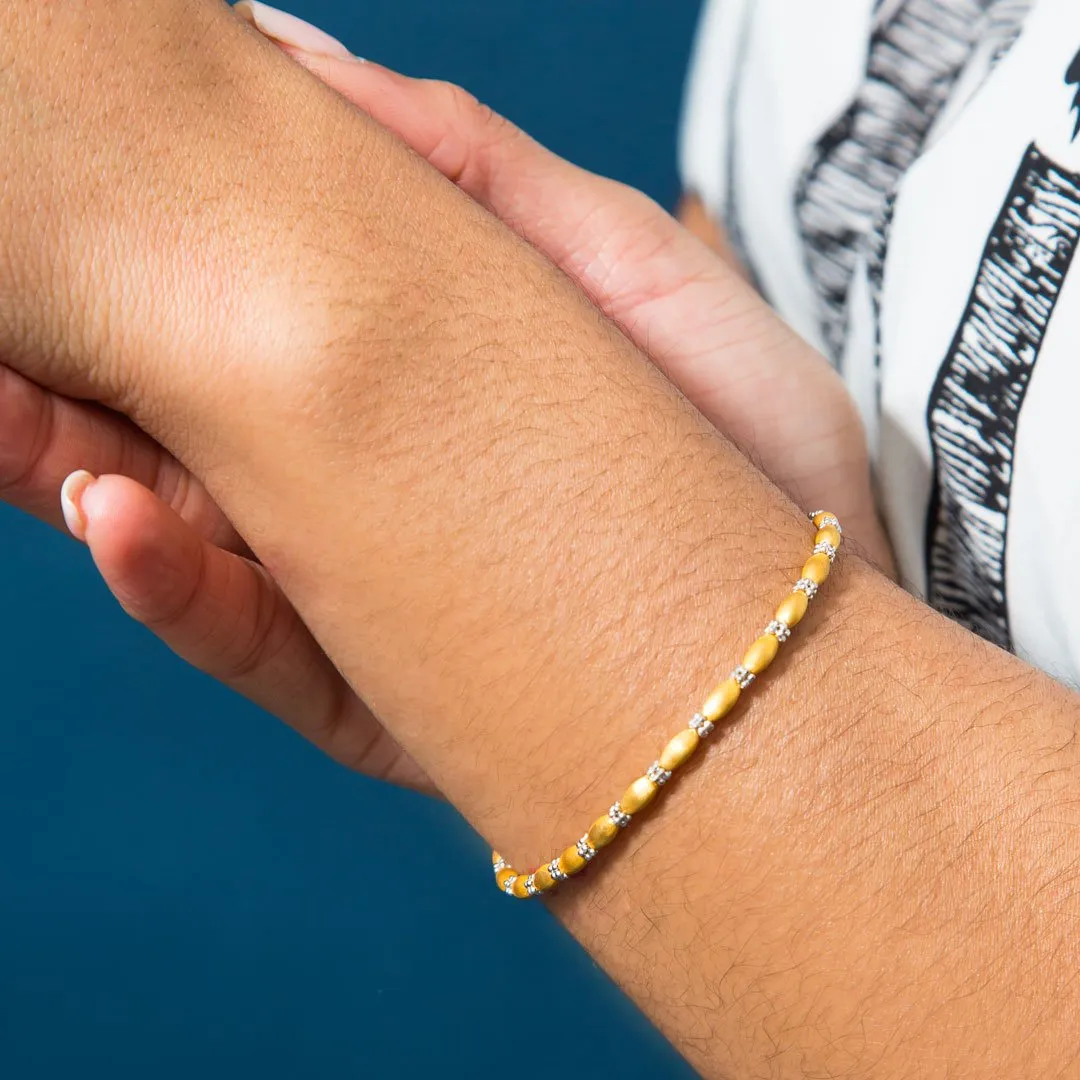 22K Multi Tone Gold Bracelet W/ Matte Oval Beads & Clustered Round Beads