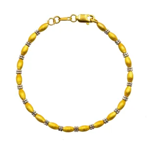 22K Multi Tone Gold Bracelet W/ Matte Oval Beads & Clustered Round Beads