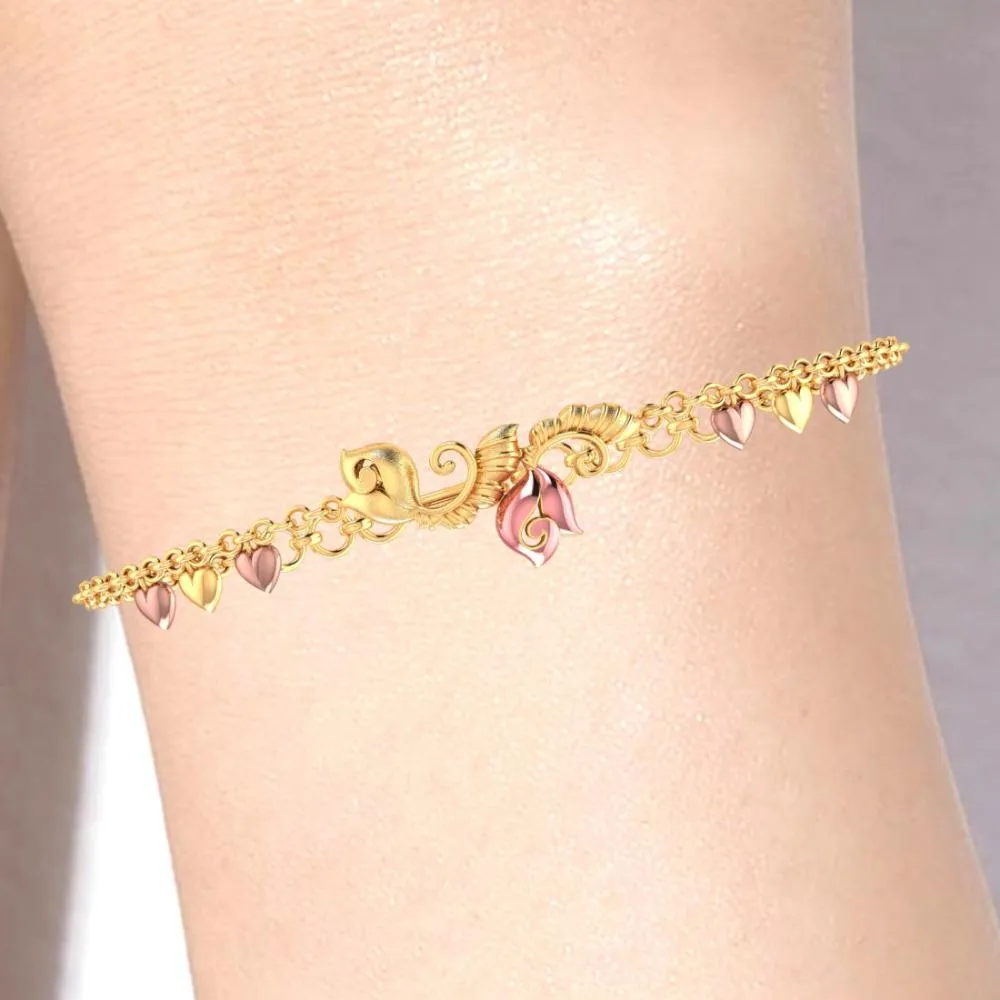 22k Pink Flower Chain Gold Bracelet