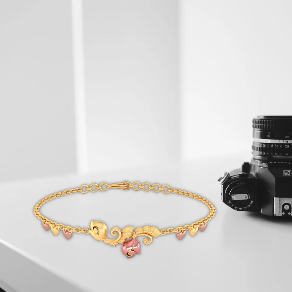22k Pink Flower Chain Gold Bracelet