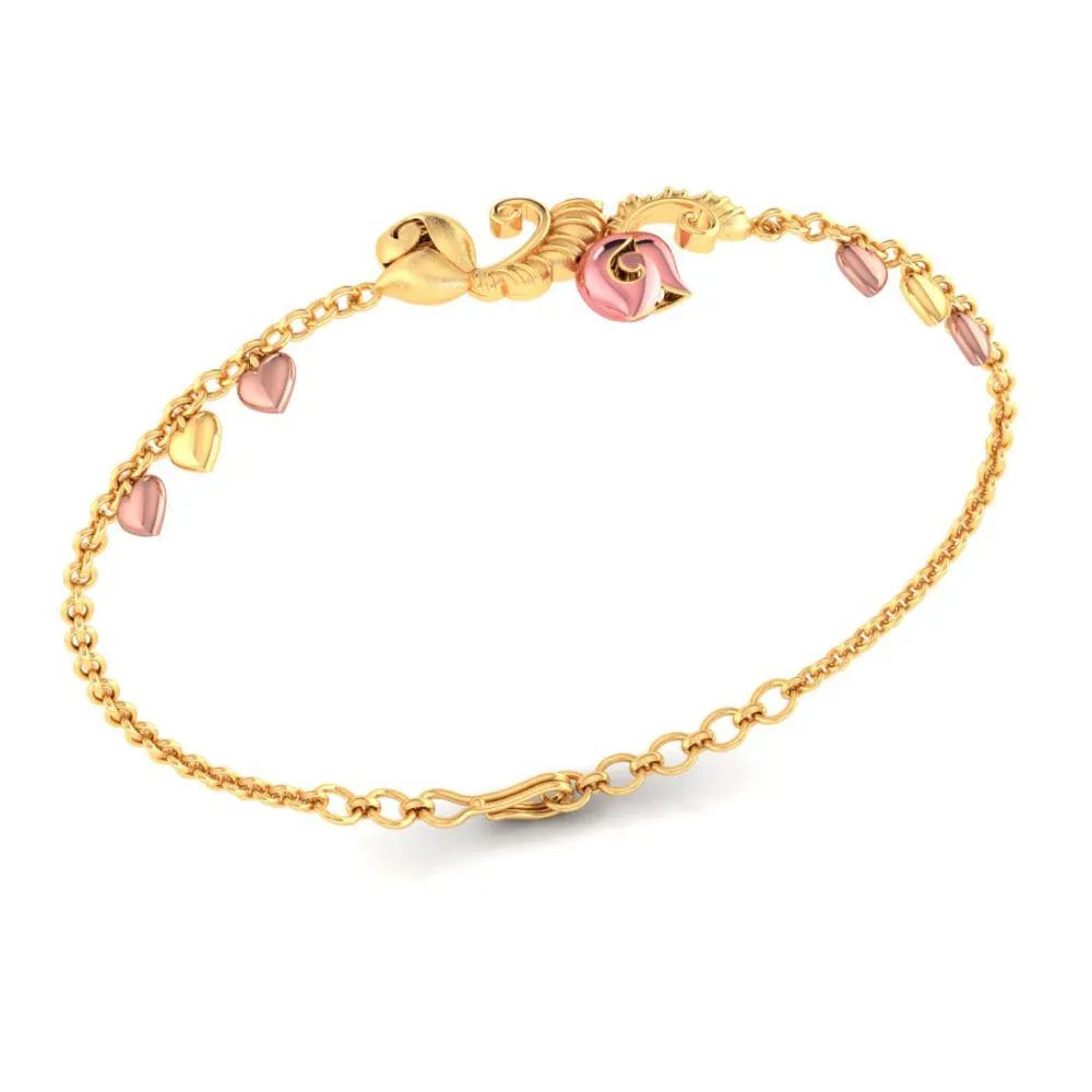 22k Pink Flower Chain Gold Bracelet