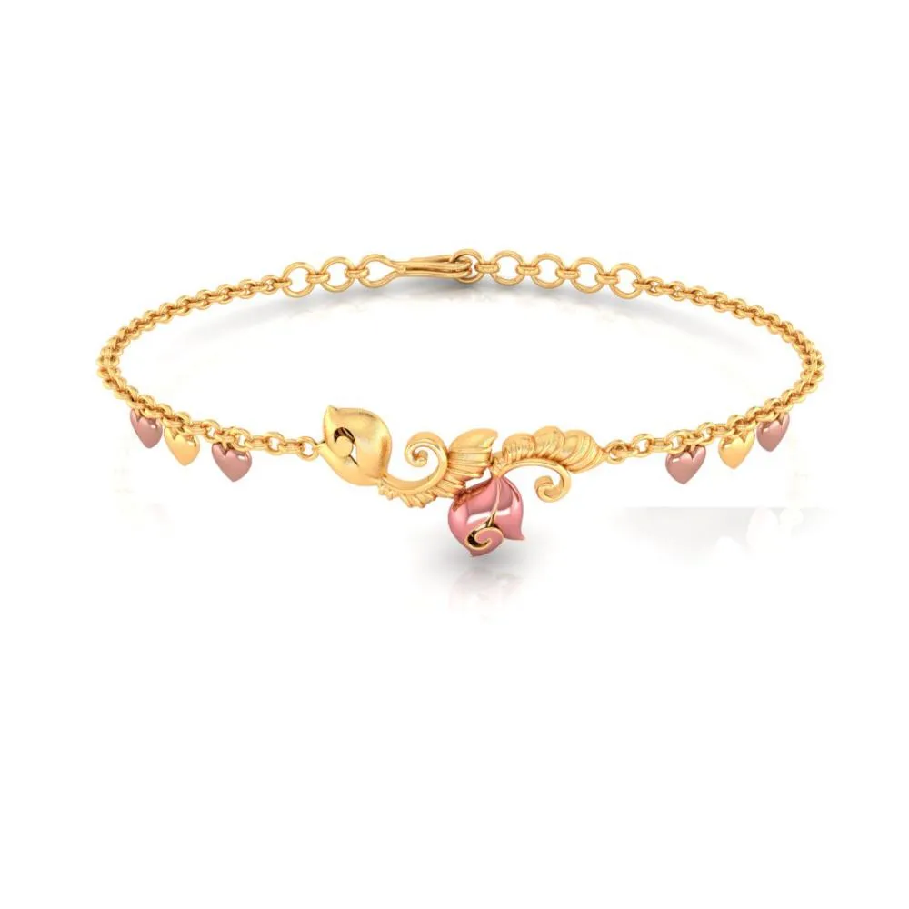 22k Pink Flower Chain Gold Bracelet