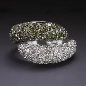3 CARAT DIAMOND PAVE COCKTAIL RING WHITE FANCY GREEN DOME BYPASS 14k WHITE GOLD