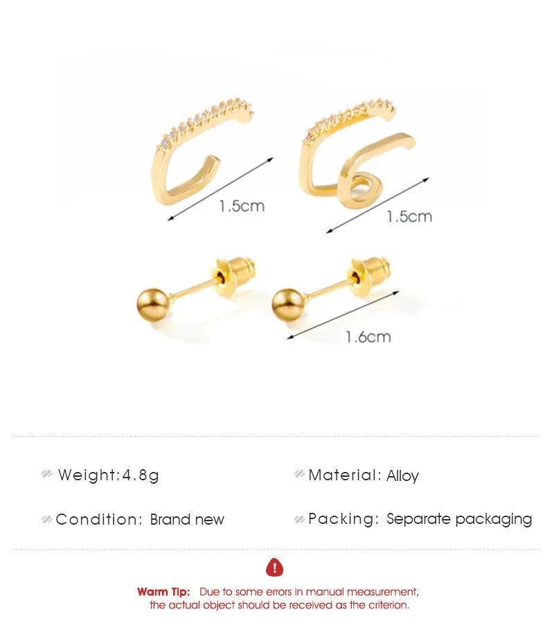 3 Piece Set Of Cold Wind Micro-inlaid Zircon Non-hole Ear Clips