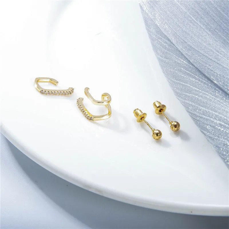 3 Piece Set Of Cold Wind Micro-inlaid Zircon Non-hole Ear Clips