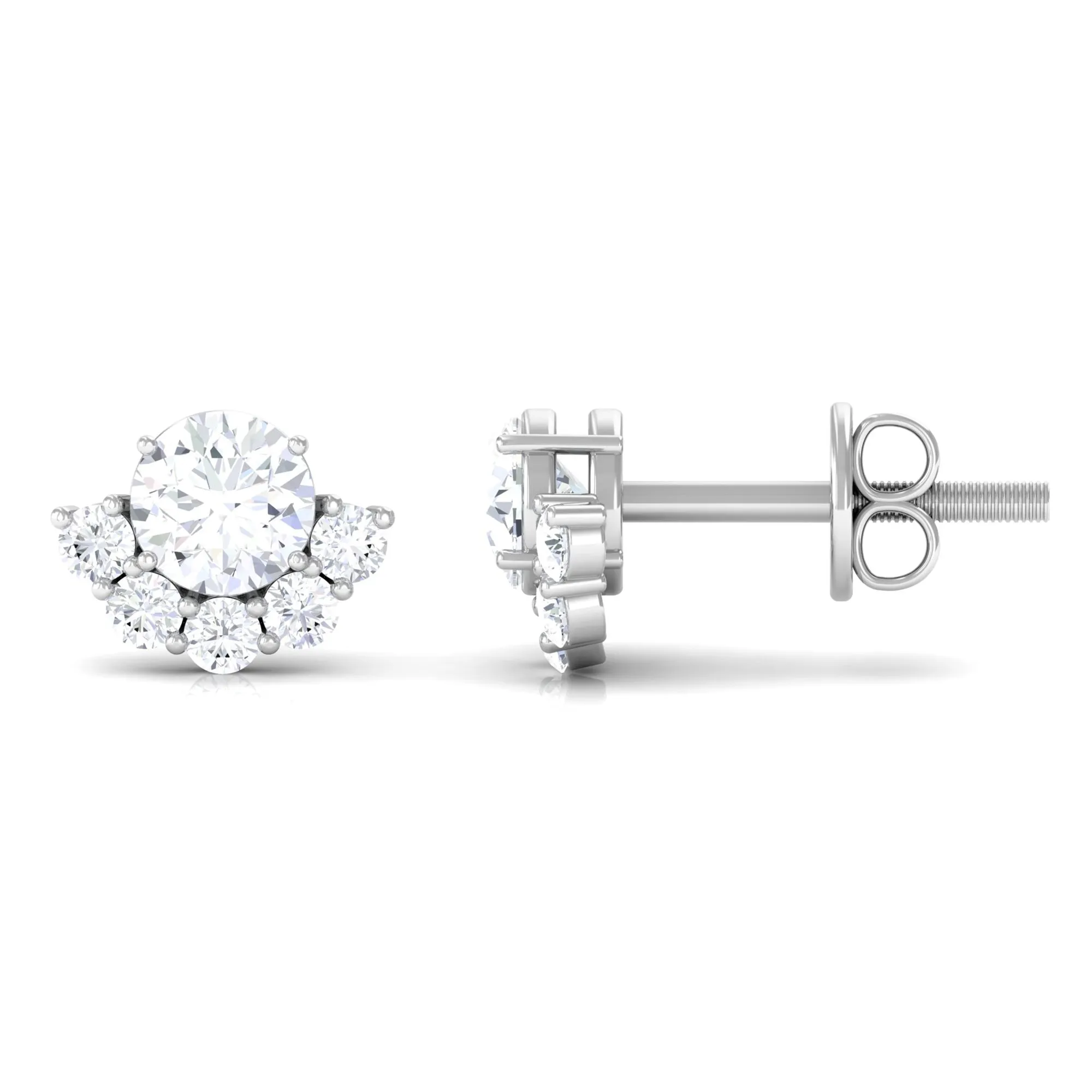 3/4 CT Round Zircon Halo Stud Earrings in Prong Setting