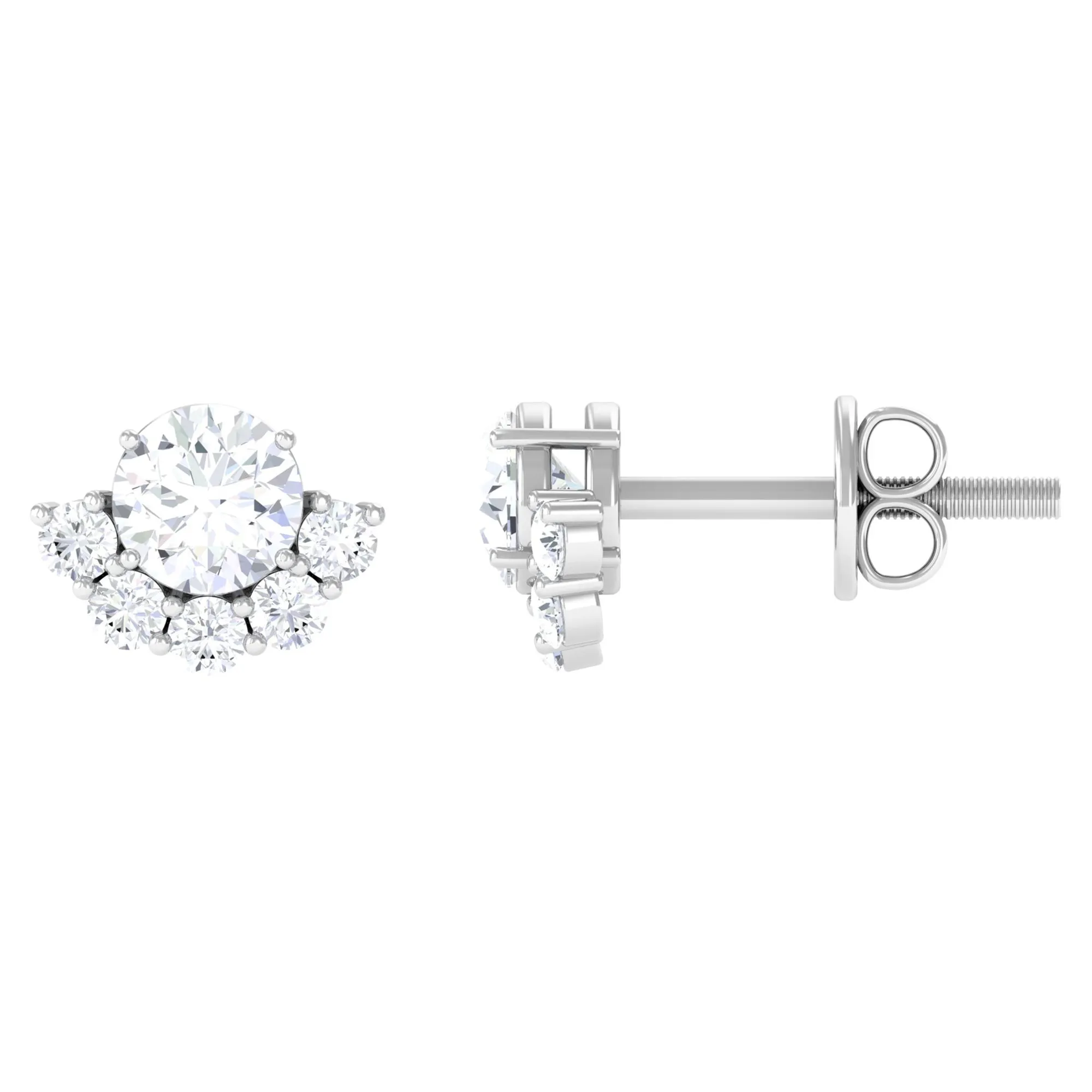 3/4 CT Round Zircon Halo Stud Earrings in Prong Setting