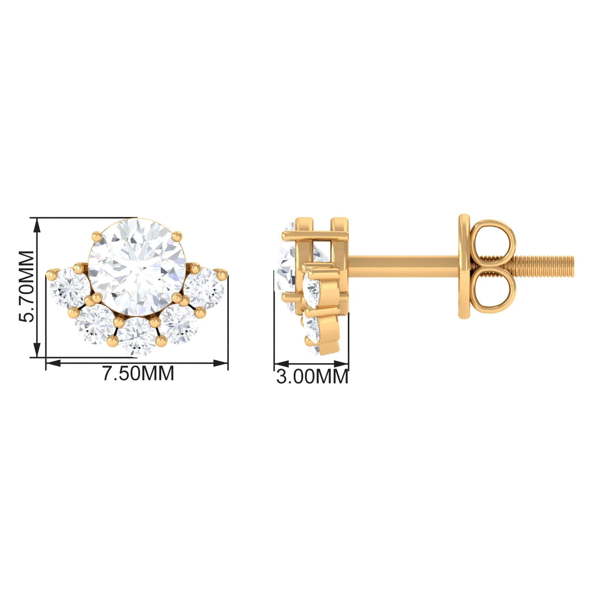 3/4 CT Round Zircon Halo Stud Earrings in Prong Setting