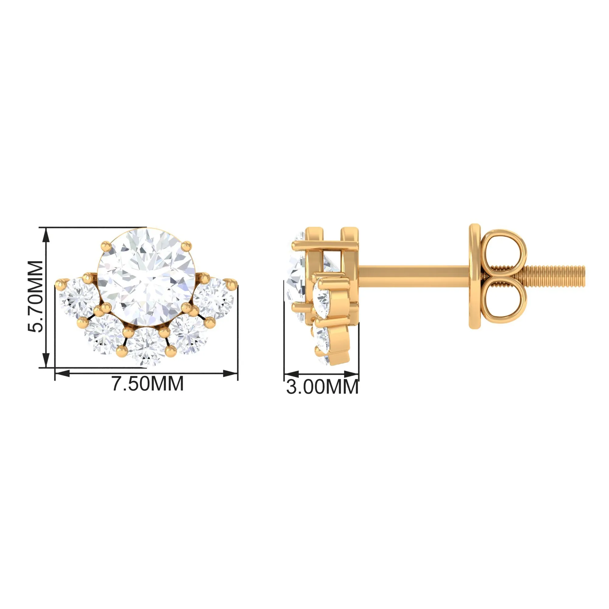 3/4 CT Round Zircon Halo Stud Earrings in Prong Setting