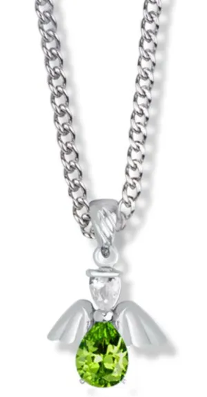 3/4 Inch Sterling Silver and Glass Crystal August Birthstone Angel Necklace