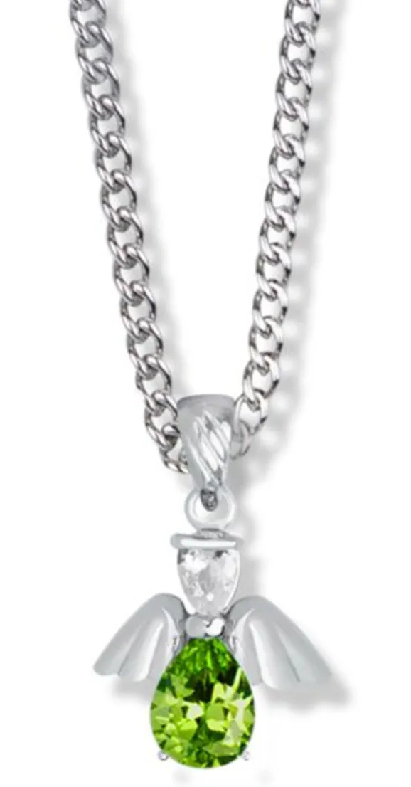 3/4 Inch Sterling Silver and Glass Crystal August Birthstone Angel Necklace