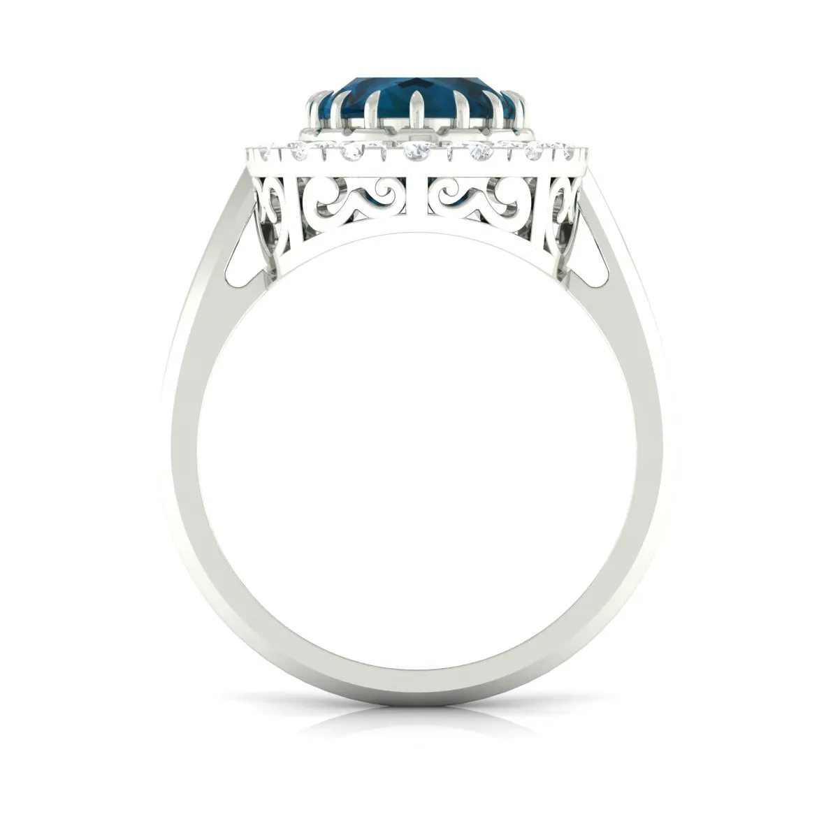 3.50 CT Vintage Claw Set London Blue Topaz Engagement Ring with Diamond Halo