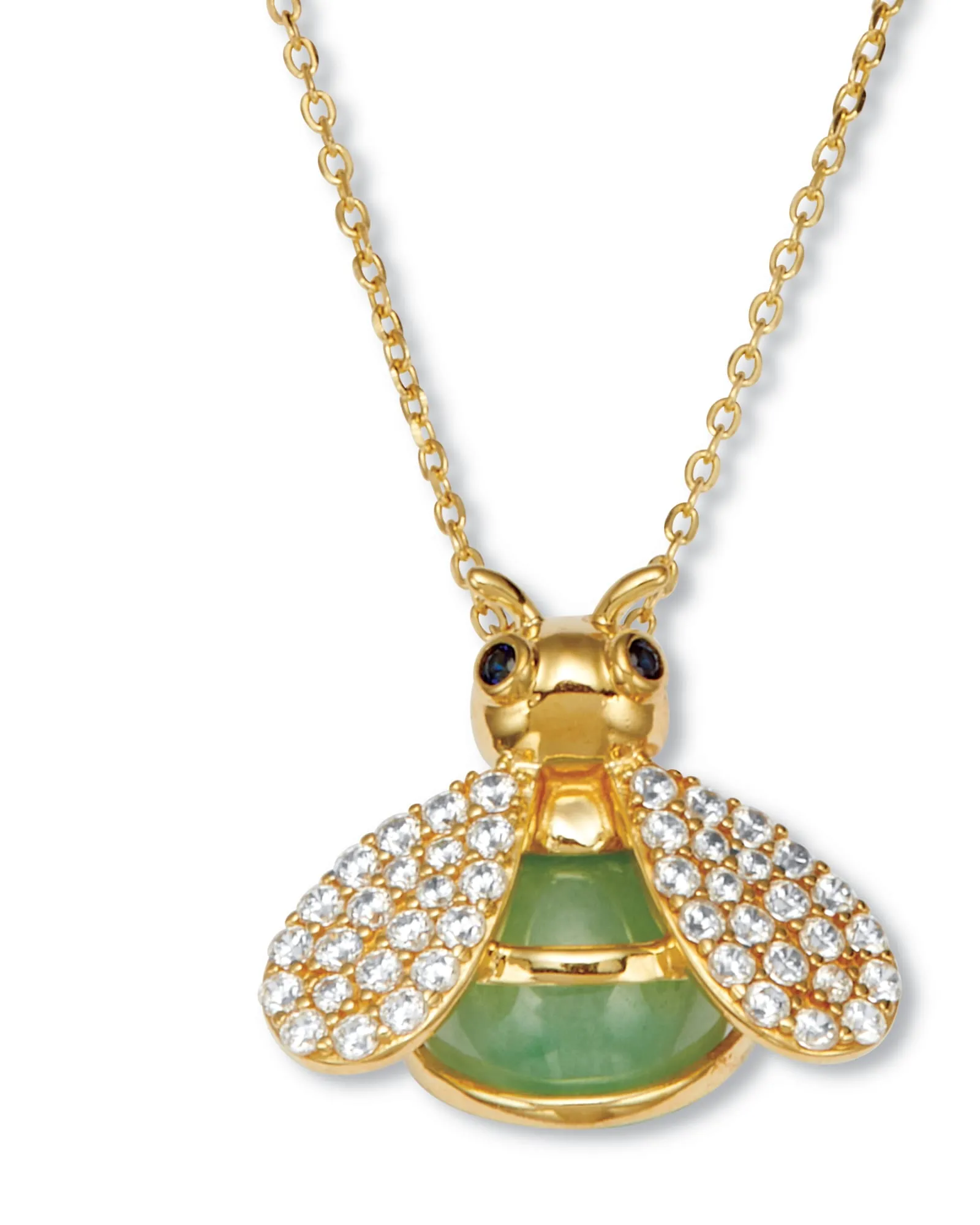 .61 TCW CZ Genuine Green Jade 18k Gold-plated Bee Pendant Necklace, 18 incnes | Green