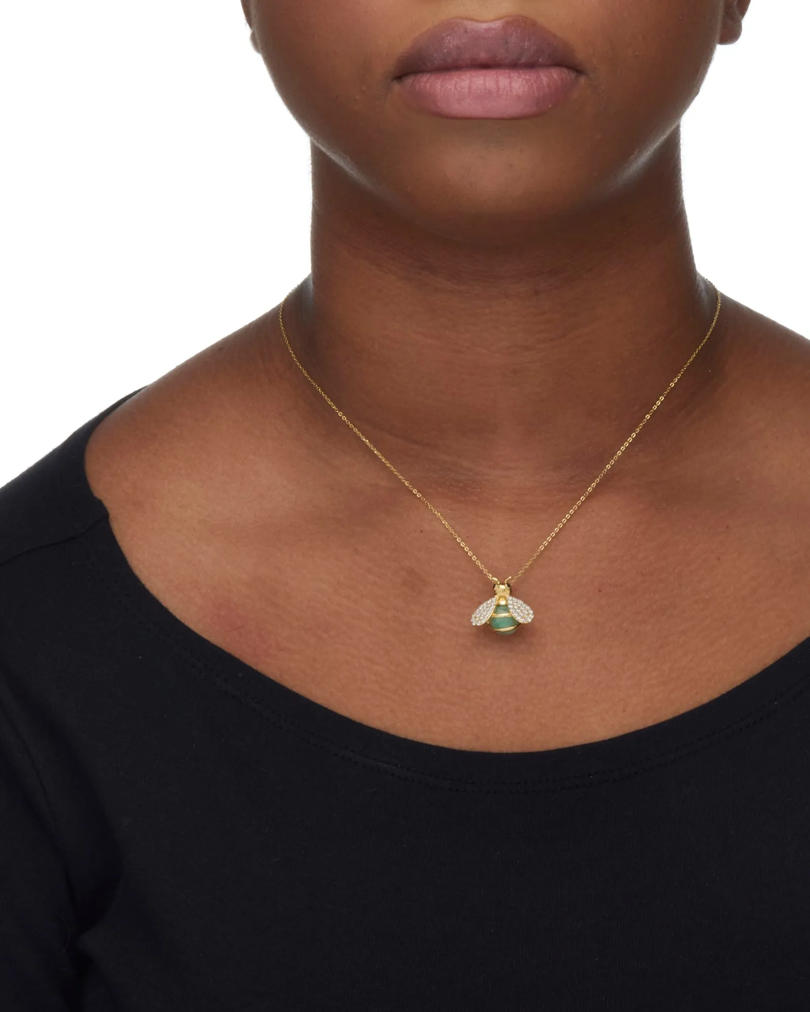 .61 TCW CZ Genuine Green Jade 18k Gold-plated Bee Pendant Necklace, 18 incnes | Green