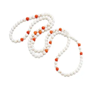 6mm Pearl & Red Jade Bead Station Rope Necklace