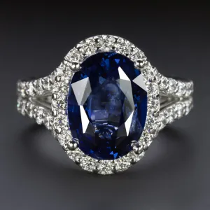 7ct SAPPHIRE DIAMOND ENGAGEMENT RING GIA CERTIFIED OVAL HALO WHITE GOLD COCKTAIL