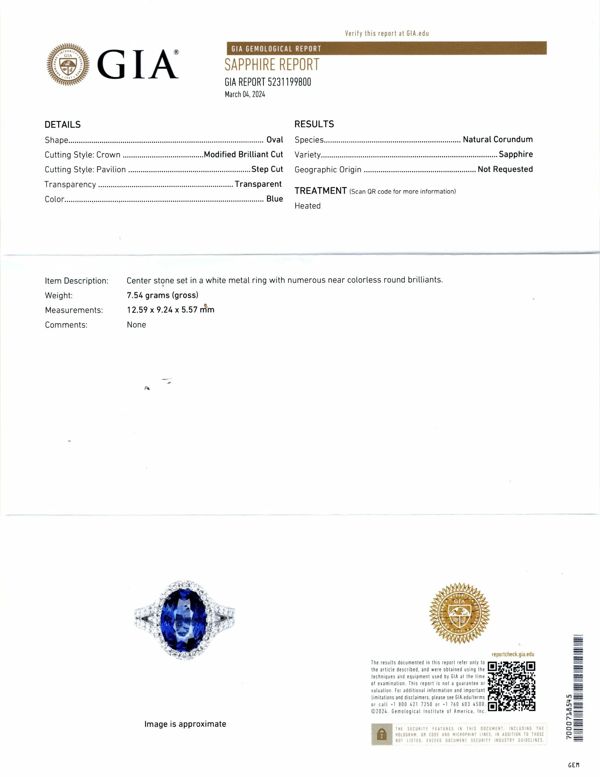 7ct SAPPHIRE DIAMOND ENGAGEMENT RING GIA CERTIFIED OVAL HALO WHITE GOLD COCKTAIL