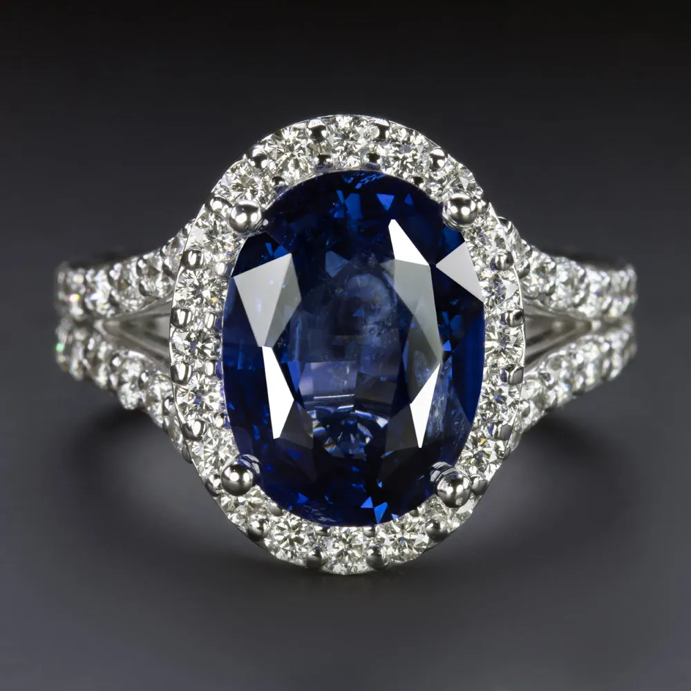7ct SAPPHIRE DIAMOND ENGAGEMENT RING GIA CERTIFIED OVAL HALO WHITE GOLD COCKTAIL