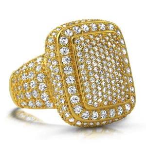 .925 Silver Cocktail Chunky Ice Bling Bling CZ Mens Ring in Gold