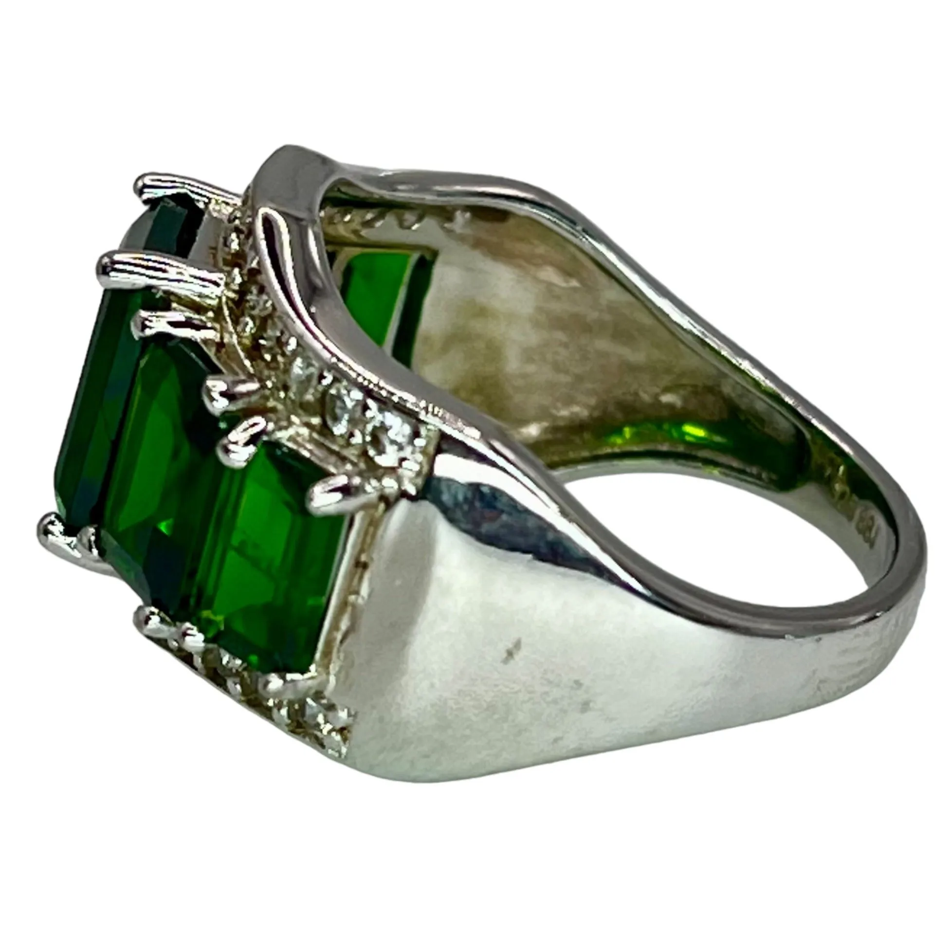 925 Sterling Silver Chrome Diopside CZ Accent Cocktail Ring Size 7.75 Colorful