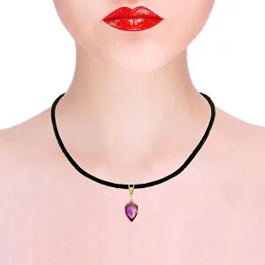 9.51 Carat 14K Solid Yellow Gold Leather Necklace Diamond Amethyst