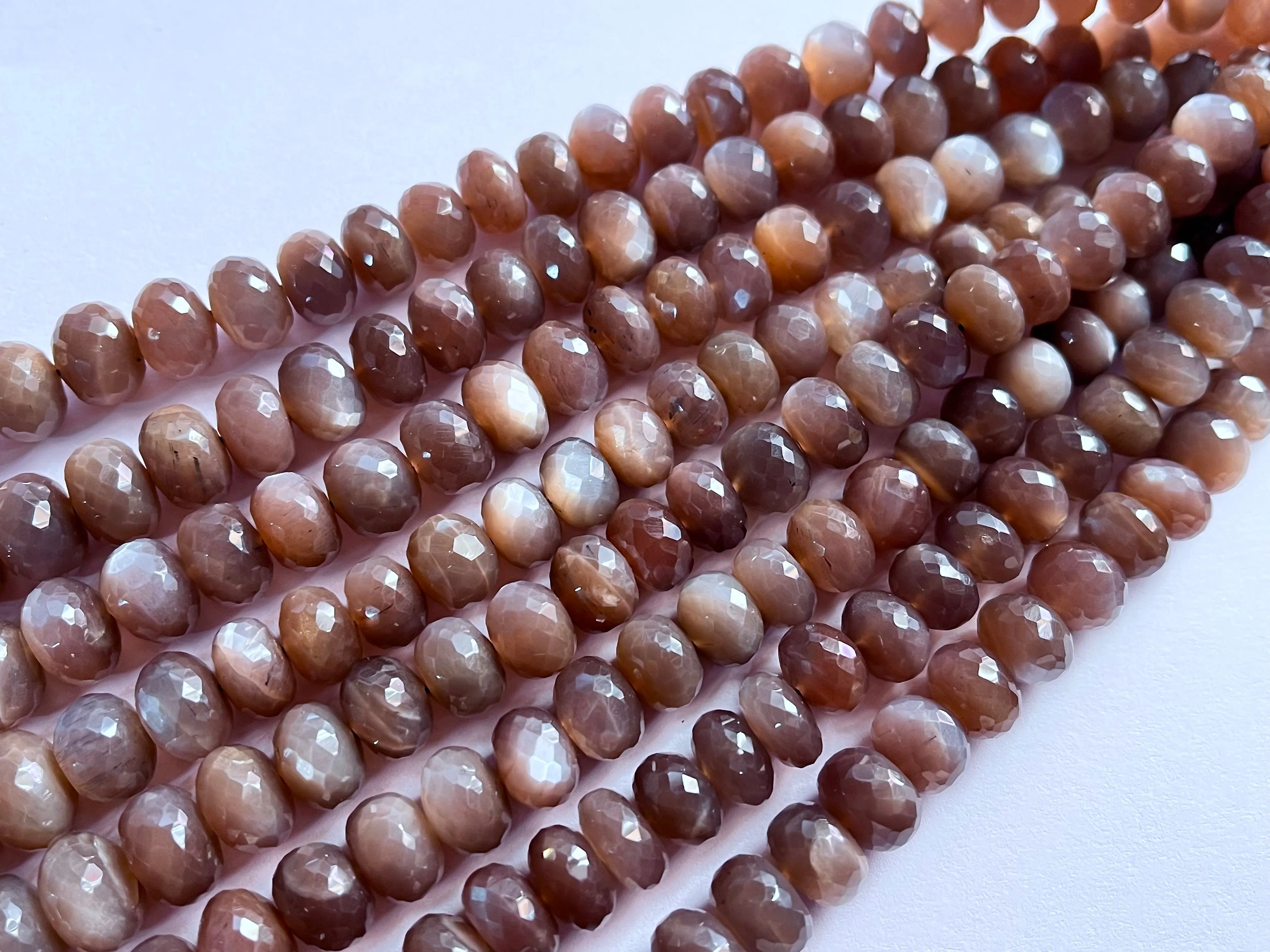 AAA Chocolate Moonstone Faceted Rondelle Shape Beads