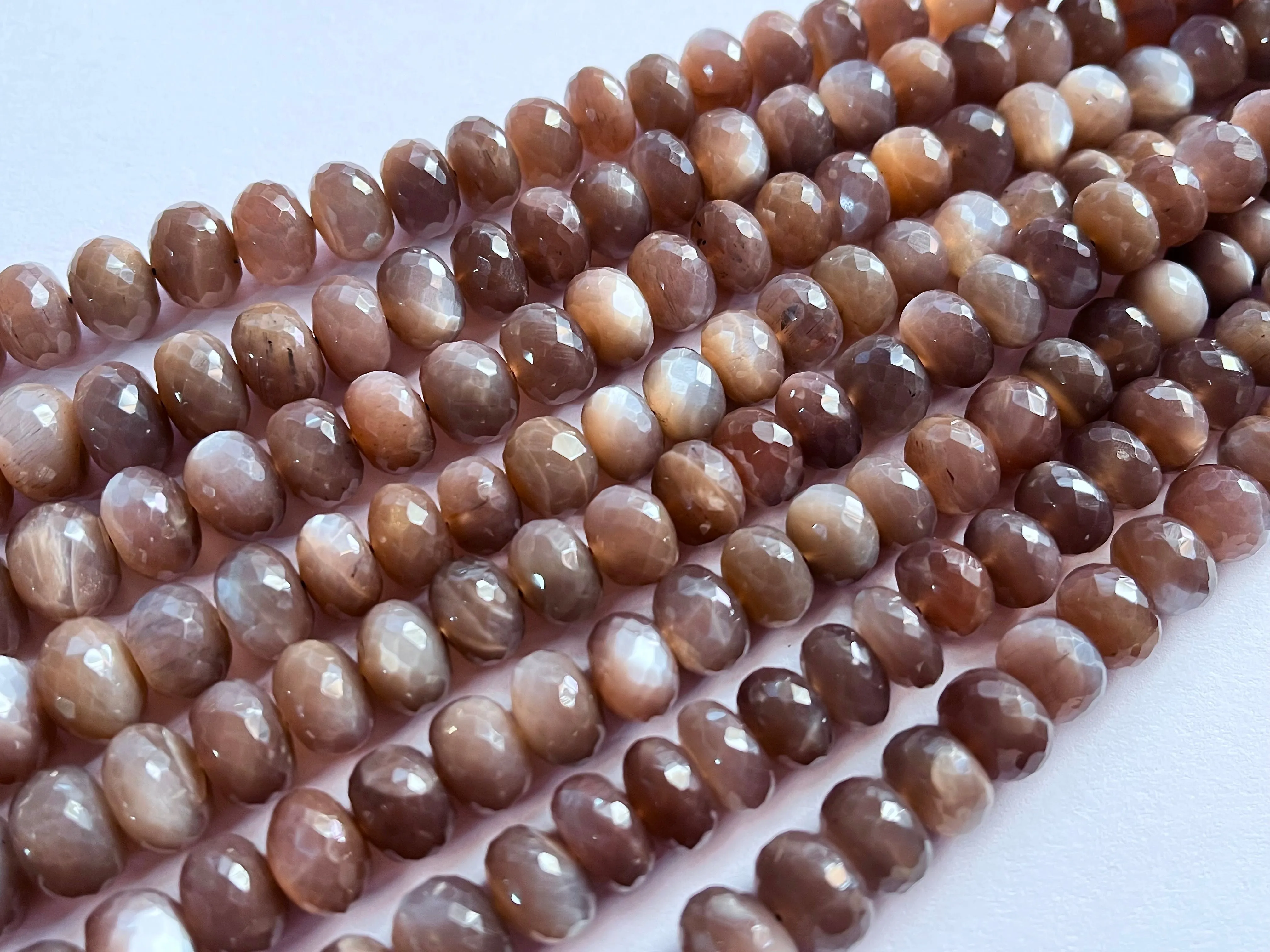 AAA Chocolate Moonstone Faceted Rondelle Shape Beads