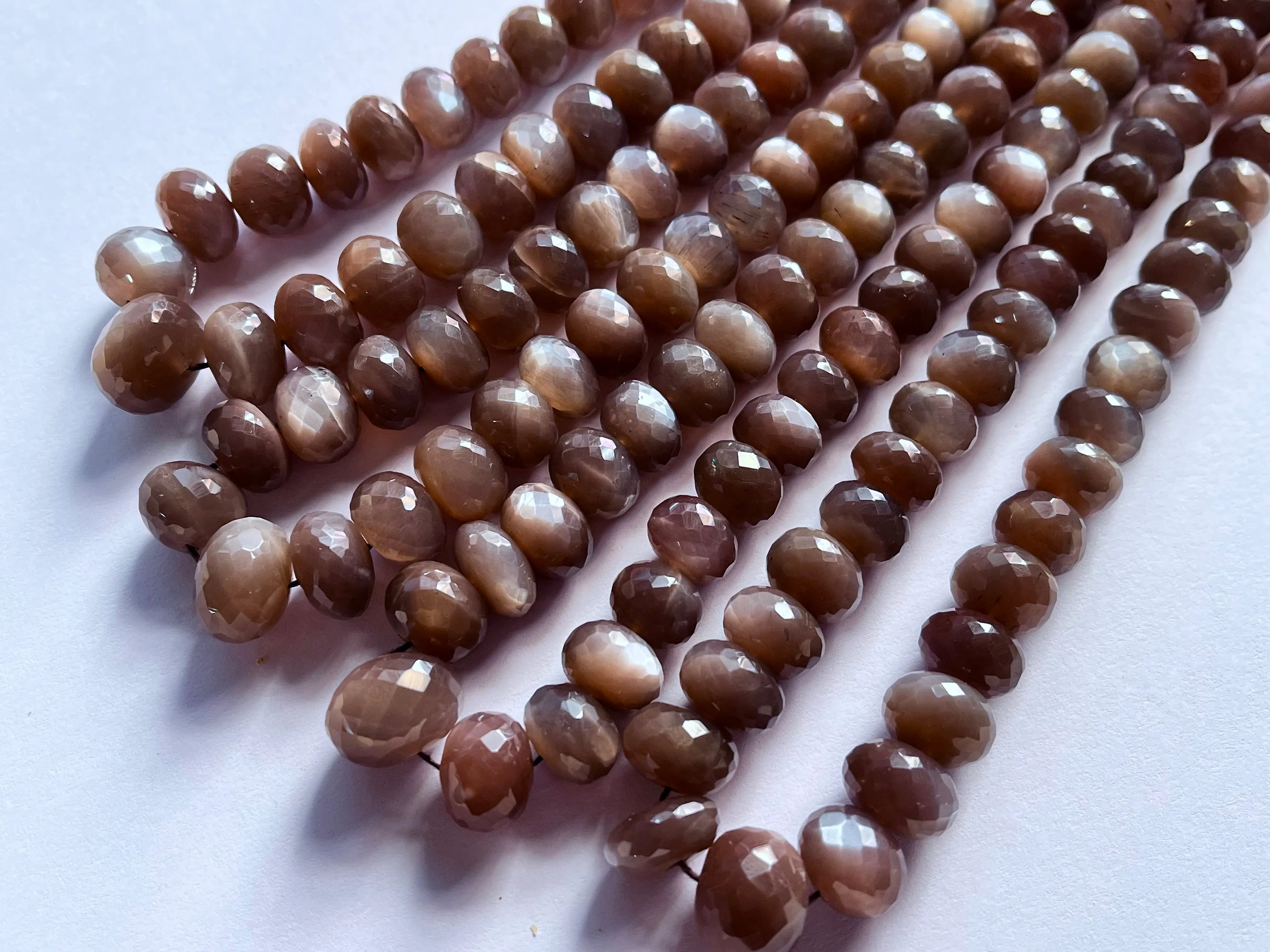 AAA Chocolate Moonstone Faceted Rondelle Shape Beads