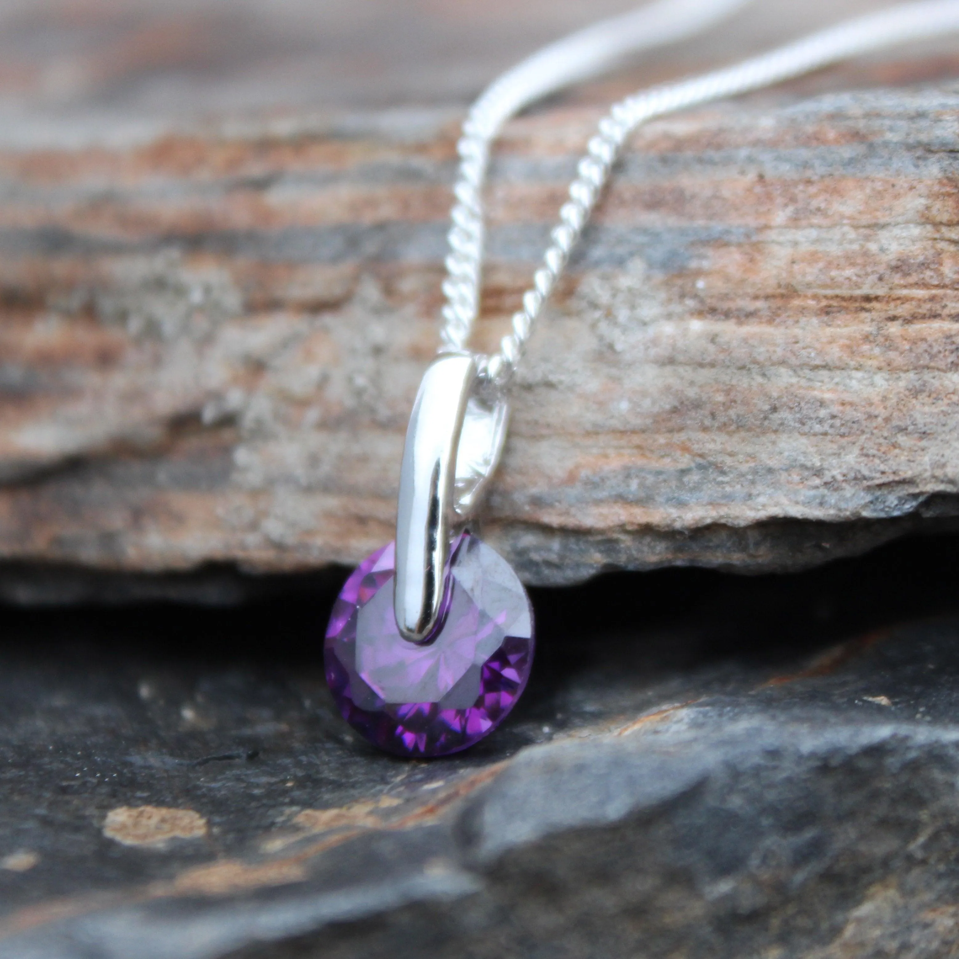 Alamode Rhodium Brass Pendant with AAA Grade CZ in Amethyst
