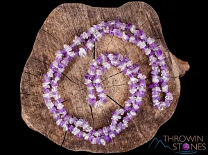 AMETHYST & CLEAR QUARTZ Crystal Necklace - Chip Beads - Long Crystal Necklace, Beaded Necklace, Handmade Jewelry, E2015