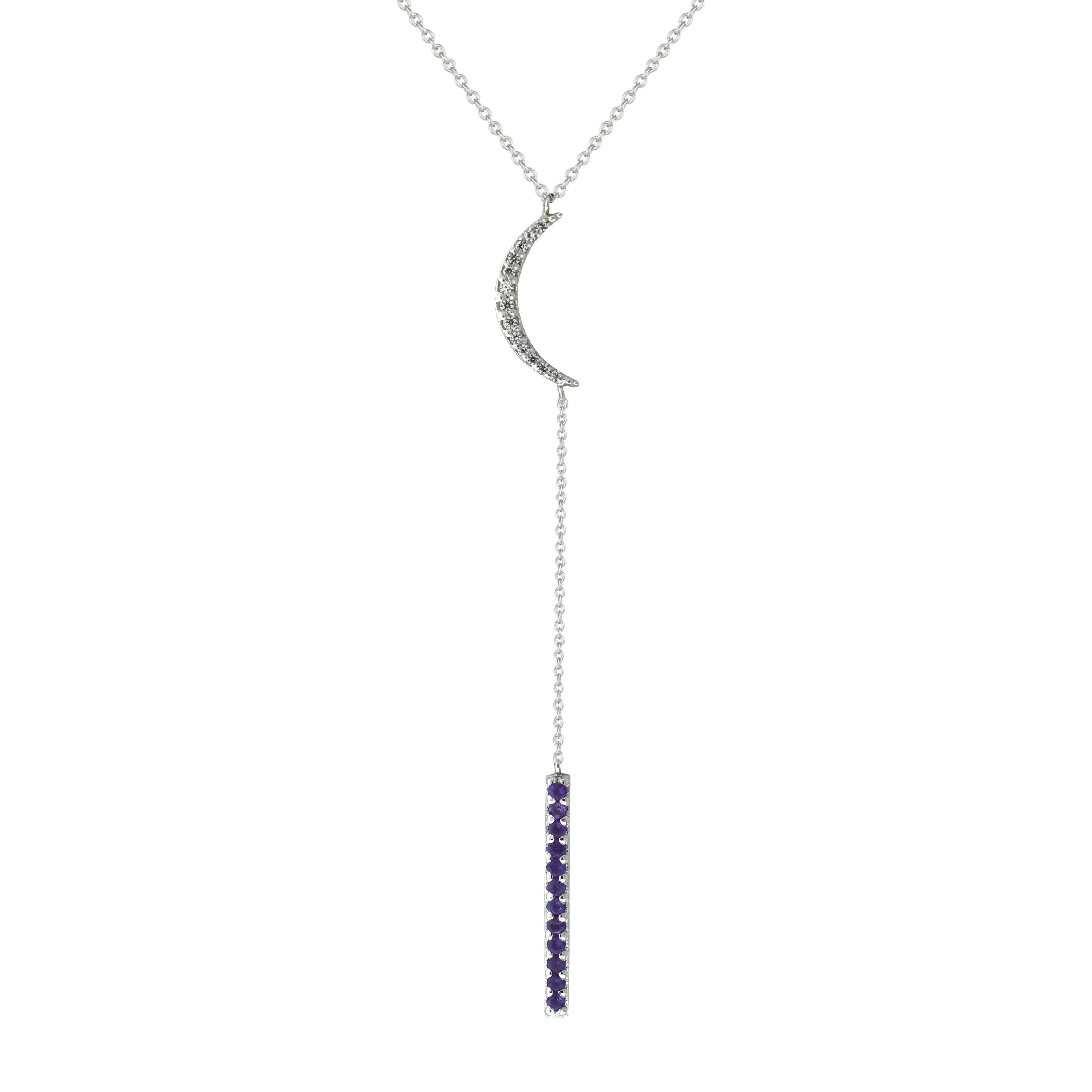Amethyst and Created White Sapphire Lariat Necklace